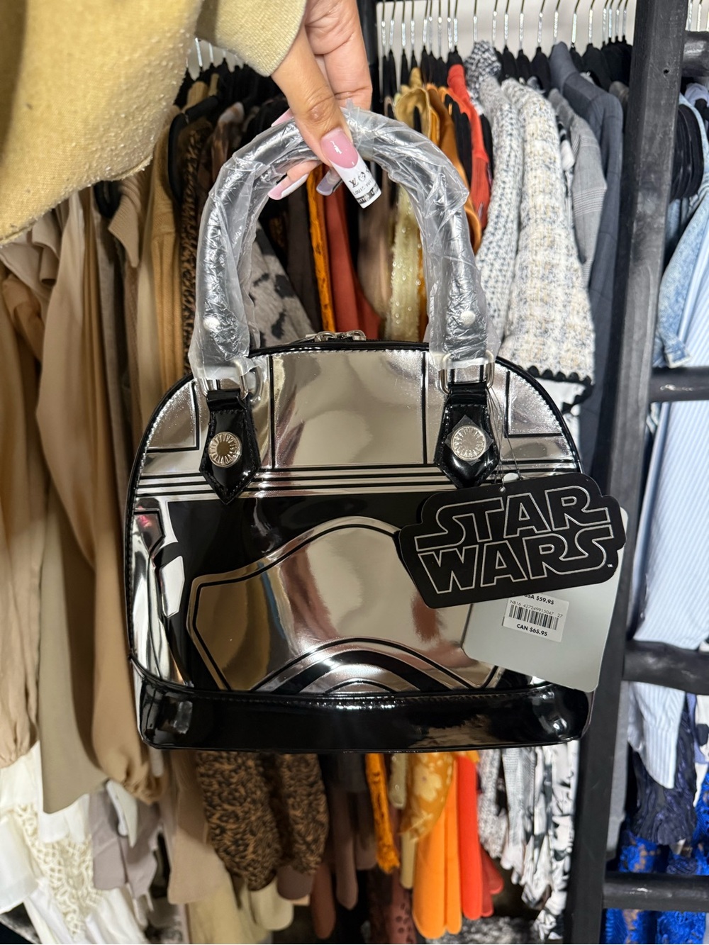 Star Wars Loungefly Captain Phasma Metallic Silver Black Dome Satchel Bag NWT